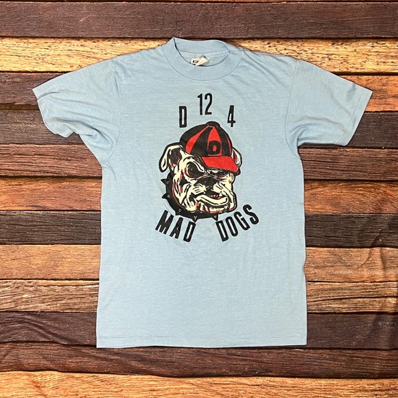 Vintage Single Stitch  Mad Dogs 1980s Blue Crewneck Tshirt - Picture 1 of 4